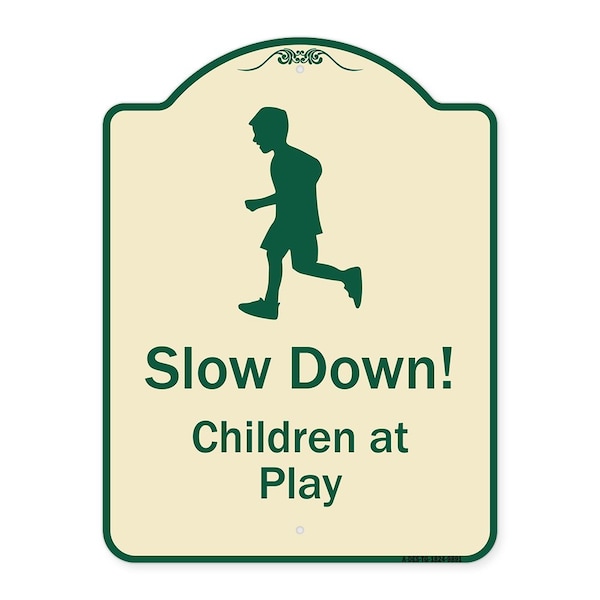 Designer Series-Slow Down Children At Play Tan & Green Heavy-Gauge Aluminum, 24" x 18", TG-1824-9891